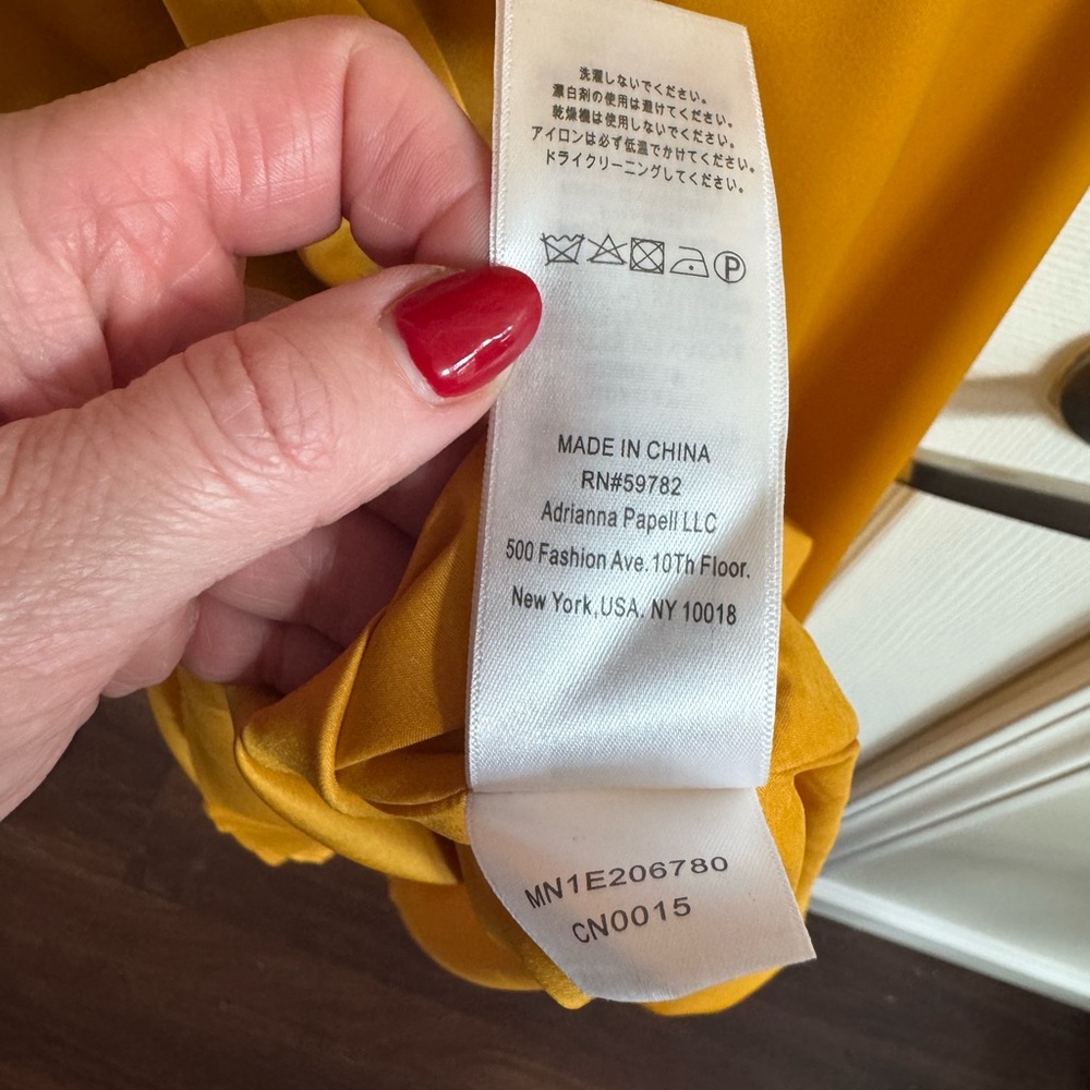 AIDAN MATTOX Yellow Satin Cowl Neck High Low Dress Size 12 - Picture 7 of 7